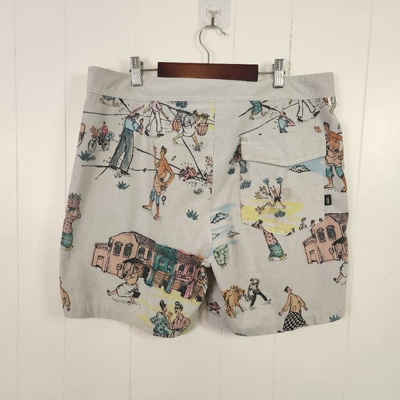 Vans X Kide Mens Costal Village Artwork Beach Water Sports Board Shorts Size 34 - Picture 2 of 6